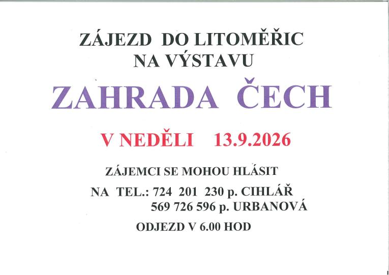 Zájezd Litoměřice  Zahrada Čech